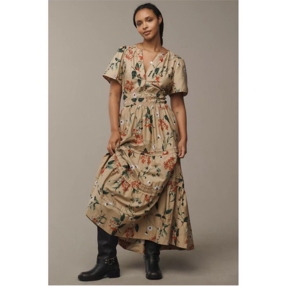 Anthropologie Somerset 3x Floral Beige Maxi Dress